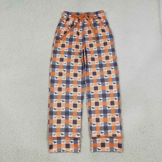 RTS NO MOQ （In stock）milk silk P1095 Adult Women Khaki Checked Bats Halloweens Pants Bottom