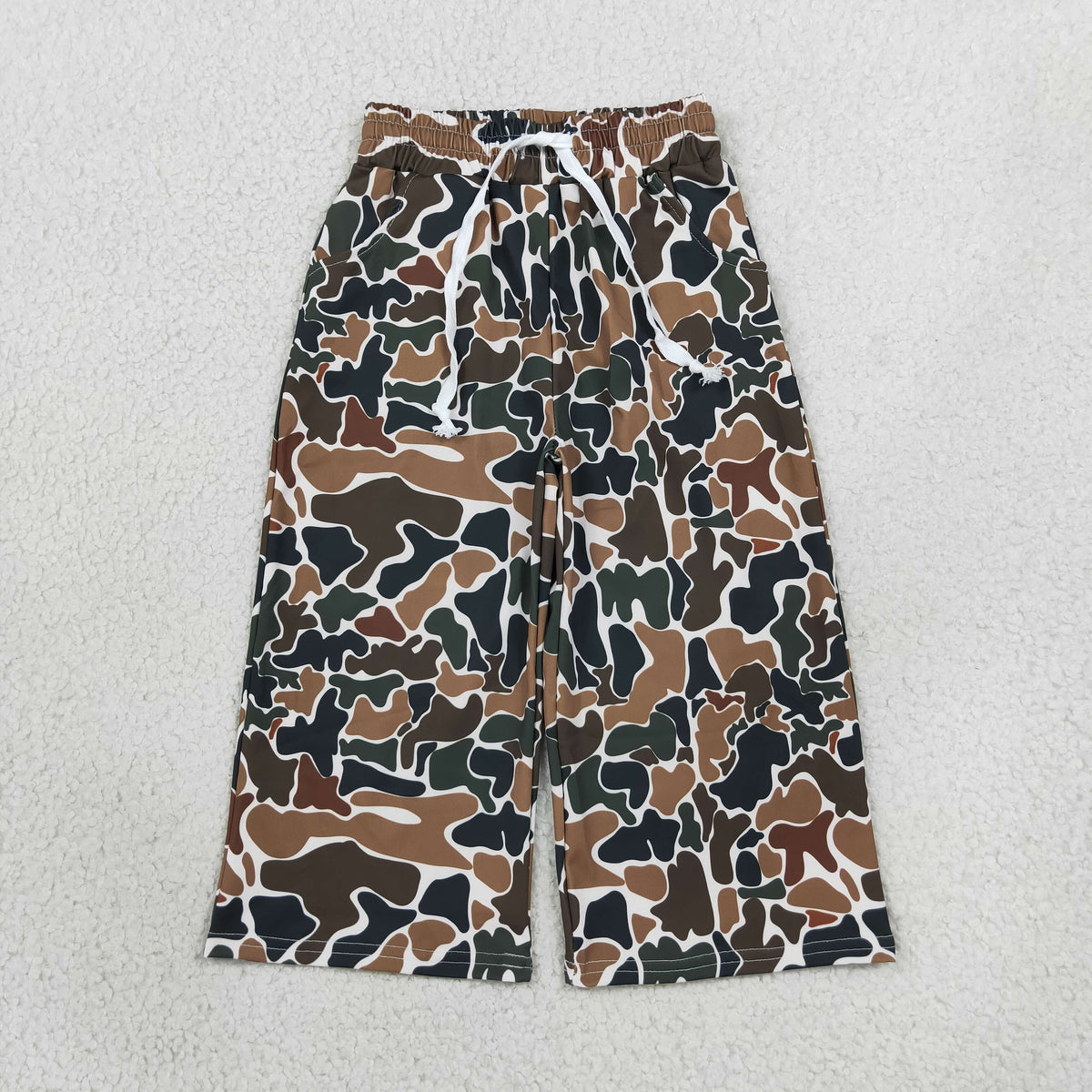 RTS NO MOQ （In stock）yoga fabric P1104 Yoga Baby Girls Dark Brown Camo Print Yoga Active Elastic Waist Pockets Flare Pants Bottom