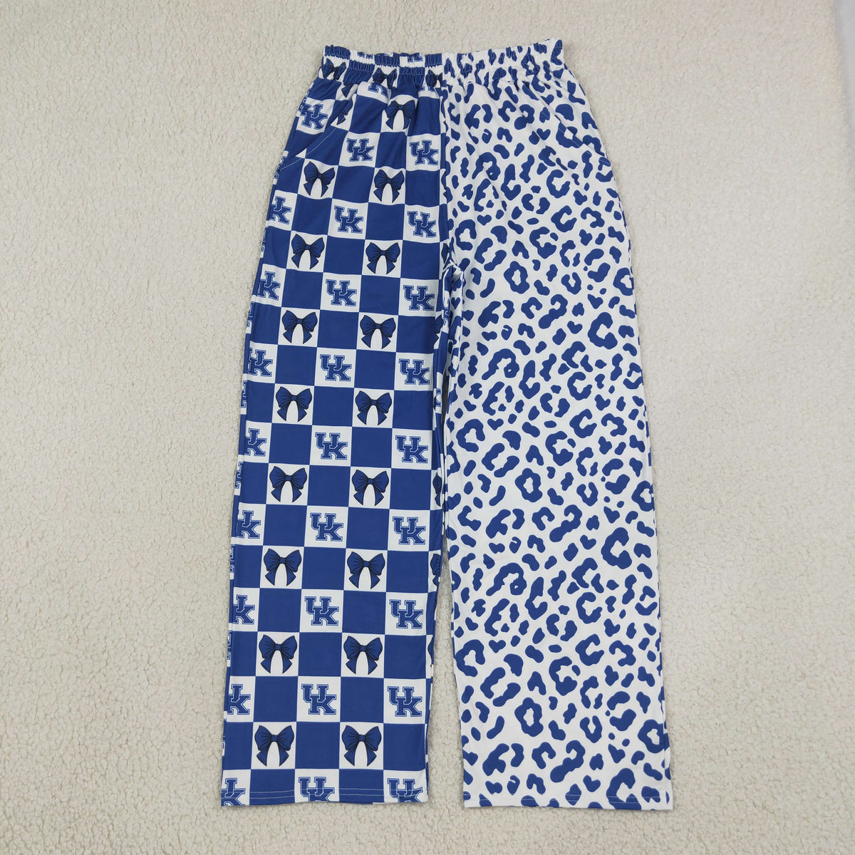 RTS NO MOQ milk silk P1114 Adult Women Bows Leopard Team Pockets Flare Pants Bottom