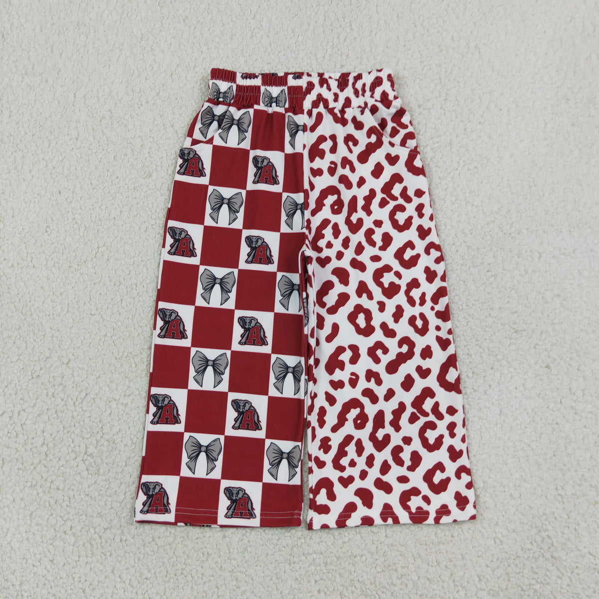 RTS NO MOQ （In stock）milk silk P1123  Baby Girls Bows Leopard Team Pockets Flare Pants Bottom