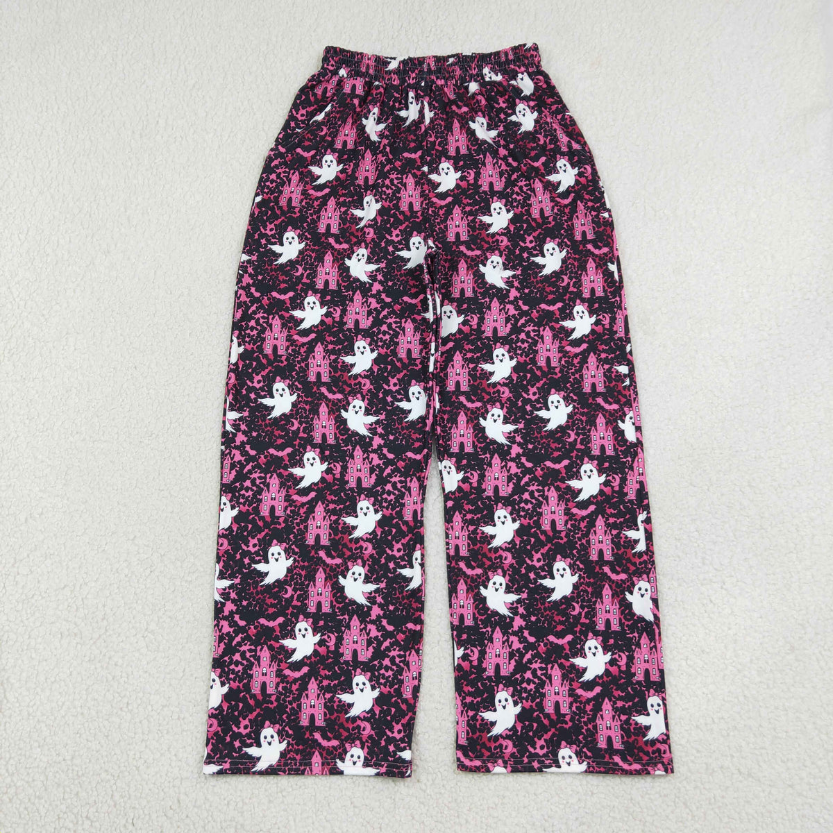 RTS NO MOQ （In stock）milk silk P1130 Adult Women Ghost Castles Leopard Halloween Pockets Flare Pants Bottom