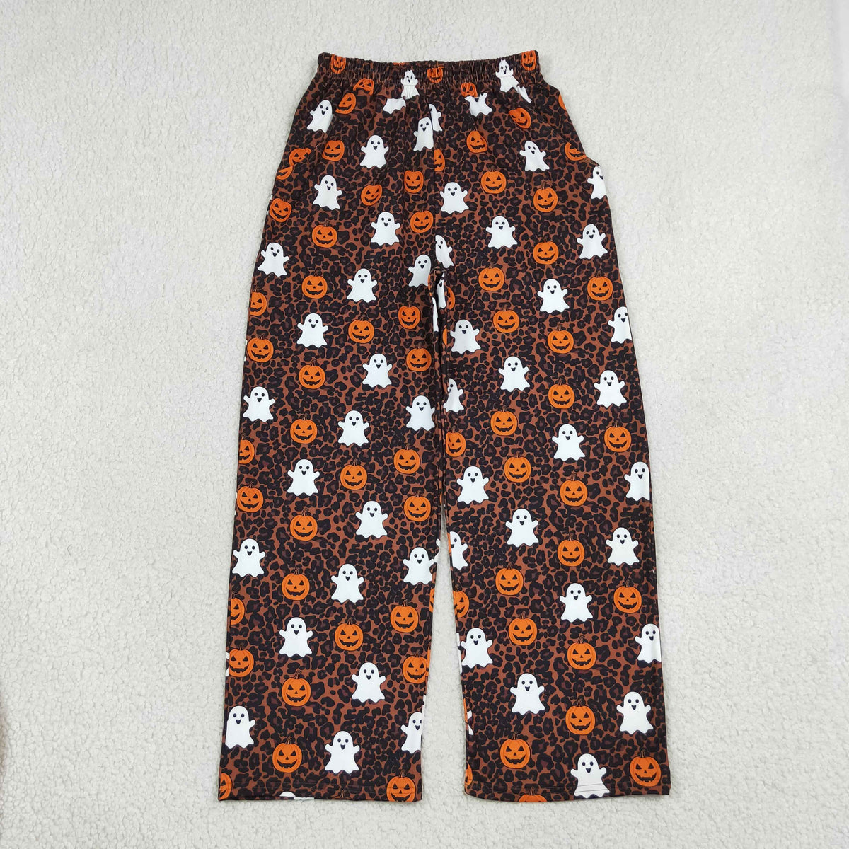 RTS NO MOQ （In stock）milk silk P1131 Adult Women Ghost Pumpkins Leopard Halloween Pockets Flare Pants Bottom