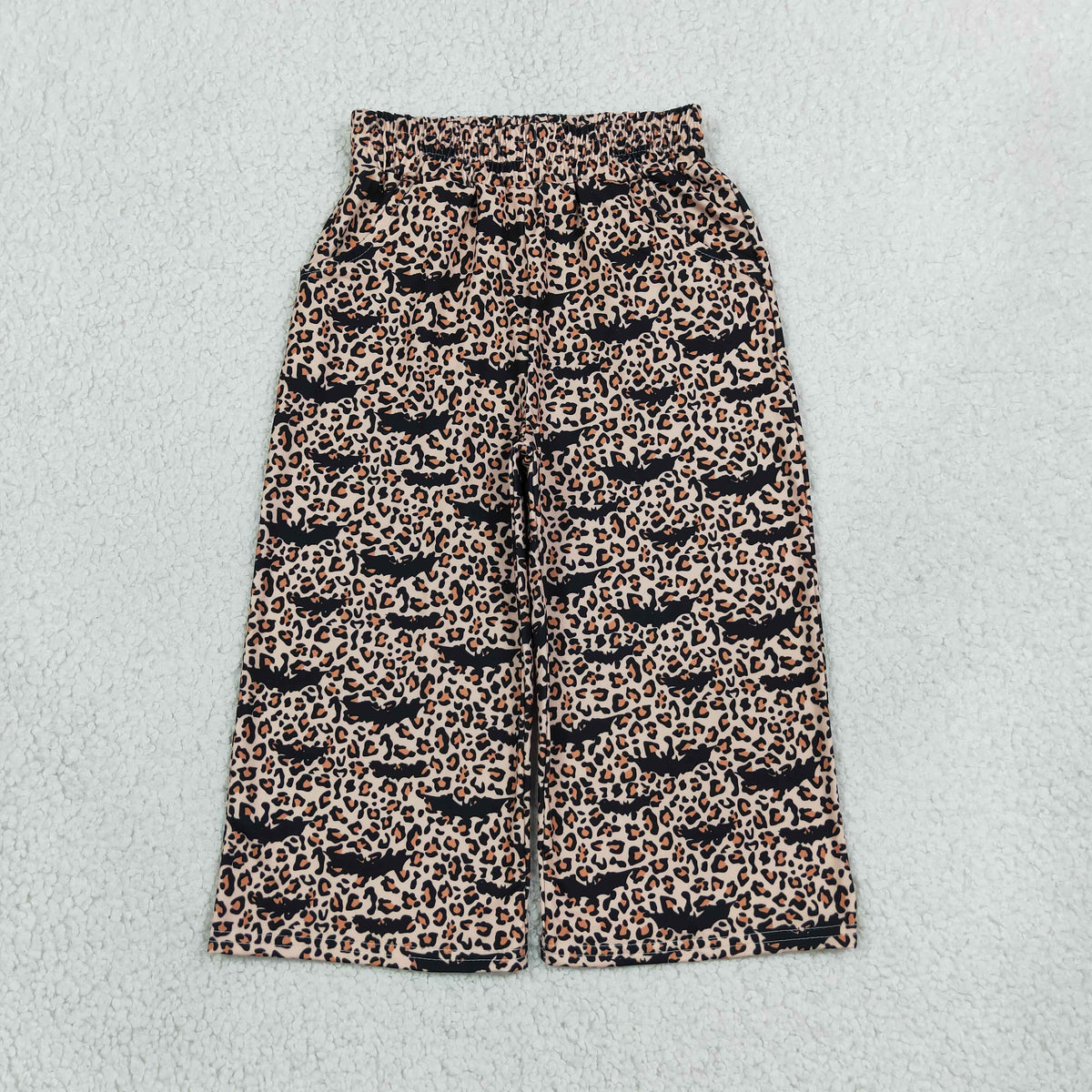 RTS NO MOQ （In stock）P1133 Baby Girls Bats Leopard Halloween Pockets Flare Pants Bottom