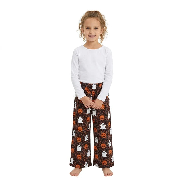 RTS NO MOQ （In stock）P1135 Baby Girls Ghosts Pumpkins Leopard Halloween Pockets Flare Pants Bottom