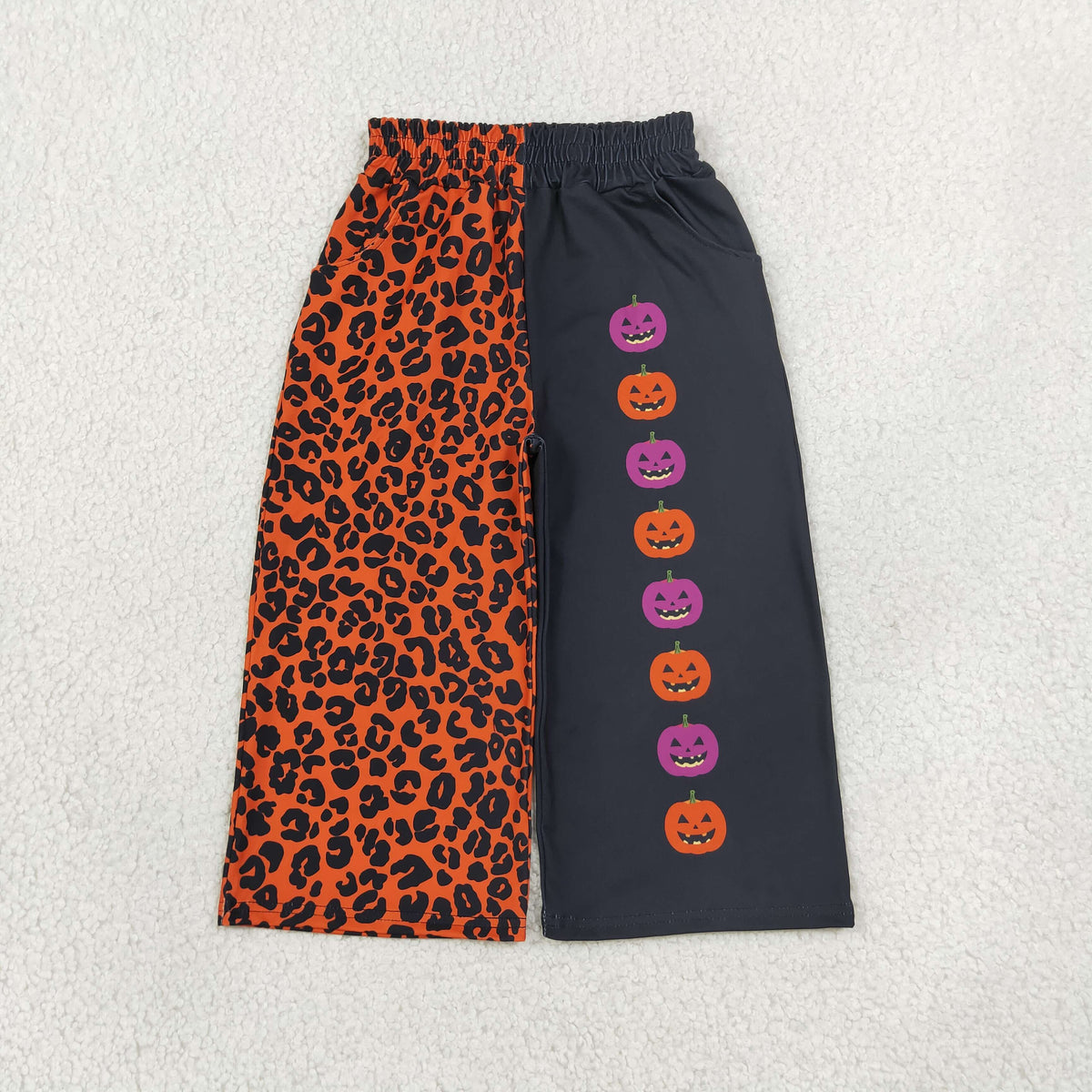RTS NO MOQ （In stock）milk silk P1136 Baby Girls Ghost Pumpkins Leopard Halloween Pockets Flare Pants Bottom