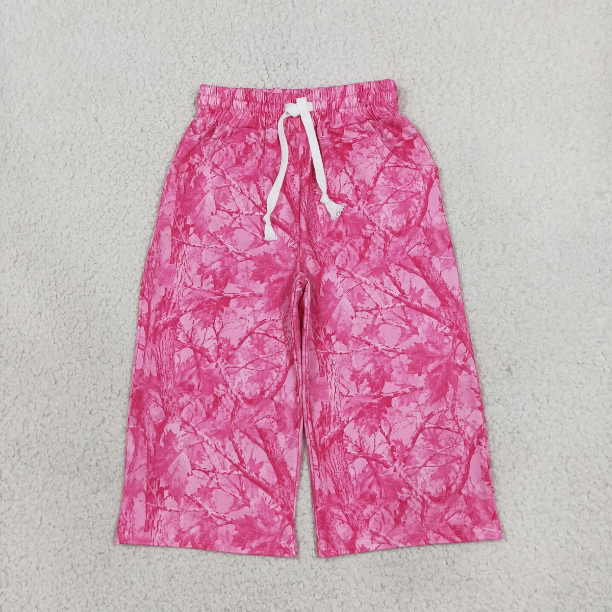 RTS NO MOQ （In stock）milk silk P1137 Baby Girls Pink Leaves Camo Flare Pants Bottom