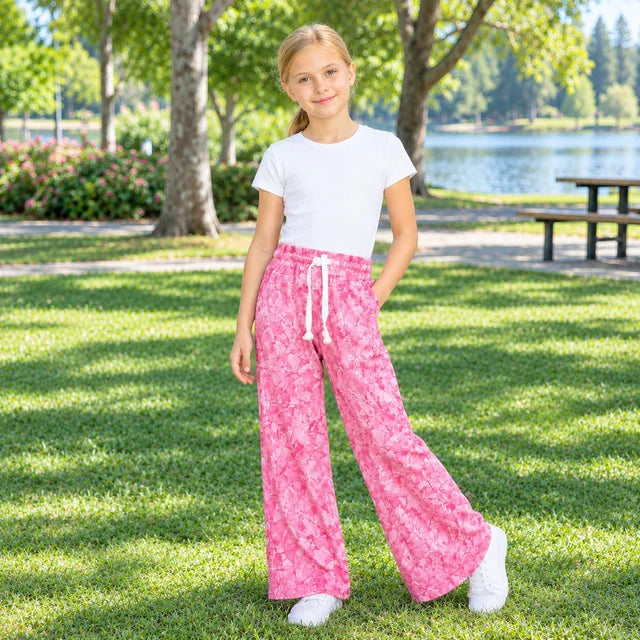 RTS NO MOQ （In stock）milk silk P1137 Baby Girls Pink Leaves Camo Flare Pants Bottom