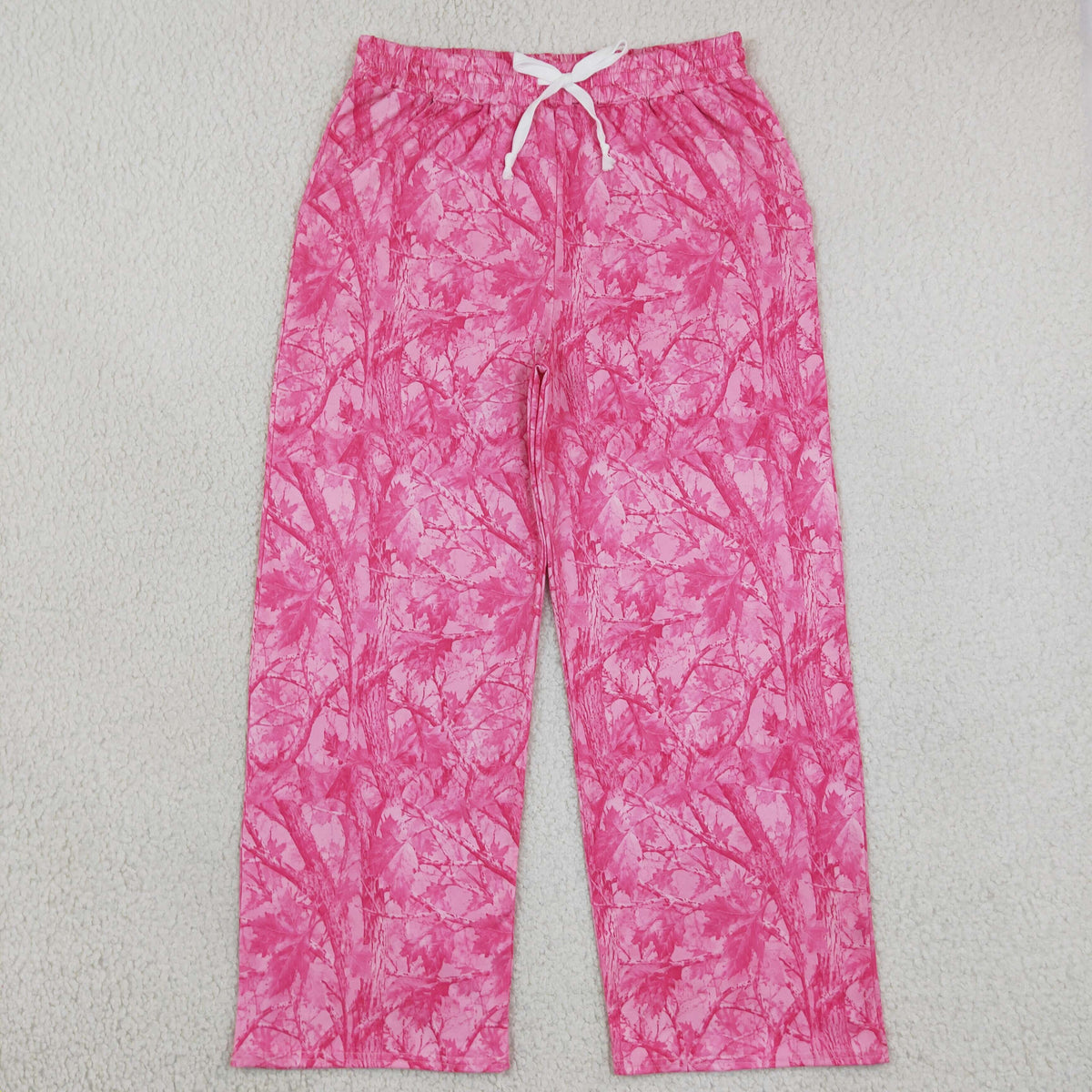 RTS NO MOQ （In stock）mikl silk P1053 Adult Women Pink Leaves Camo Pockets Flare Pants Bottom