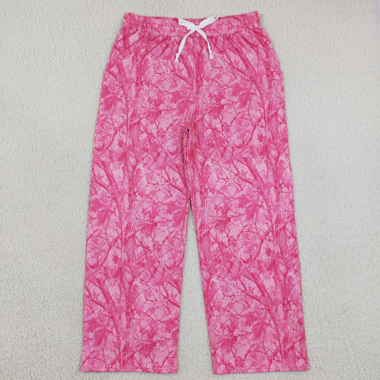 RTS NO MOQ （In stock）mikl silk P1053 Adult Women Pink Leaves Camo Pockets Flare Pants Bottom