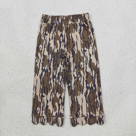 RTS NO MOQ （In stock）milk silk P1143 Baby Girls Camo Print Elastic Waist Scallop Hem Flare Pants