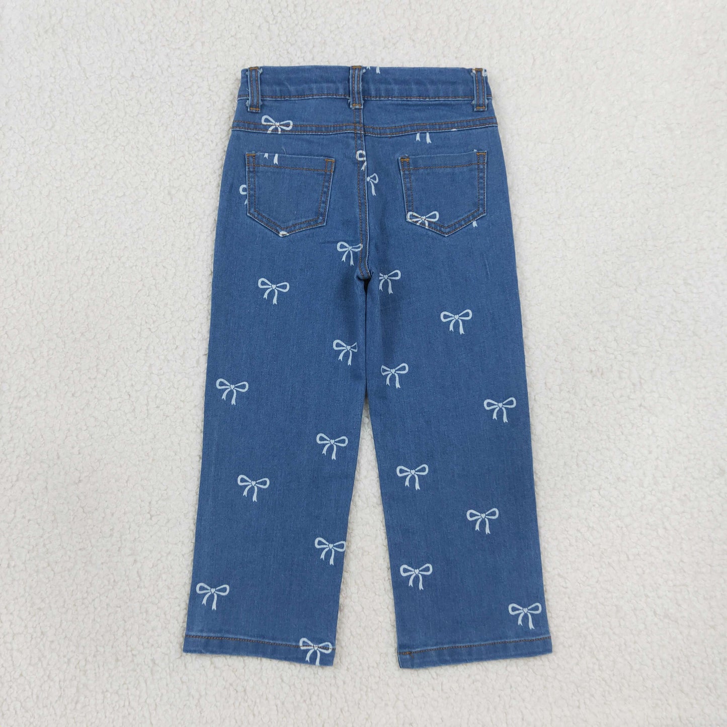 P1149 RTS NO MOQ （In stock）Baby Girls Blue Straight Leg Jeans With Cute Bow Casual Daily Wear Girls Denim Bottom Pants