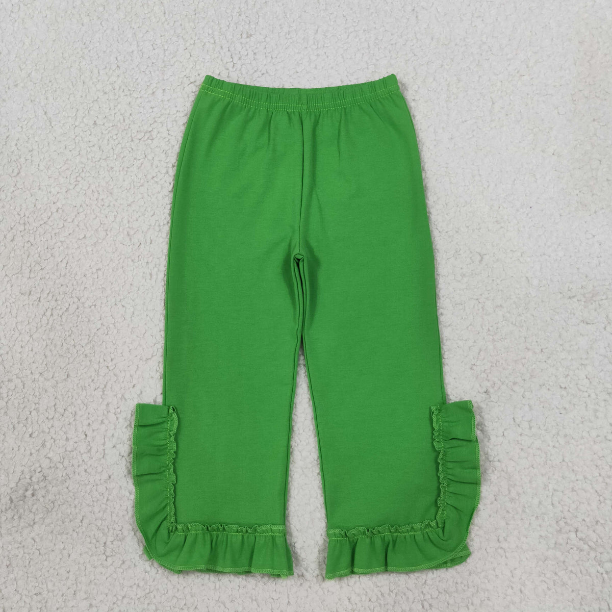 RTS NO MOQ （In stock）cotton P1165 Baby Girls Green Ruffle Flare Pants Bottom Fall Casual Flared Bottom