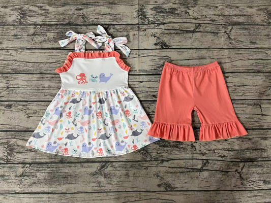 Pre-order baby girl clothes sleeveless top with shorts kids summer set