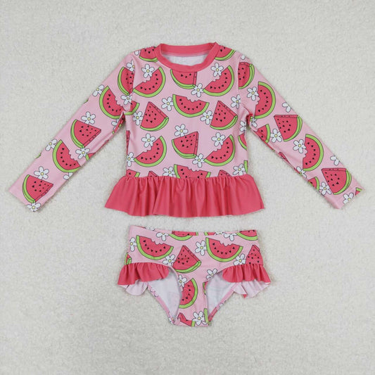 S0264  Colorful watermelon print long-sleeved swimsuit