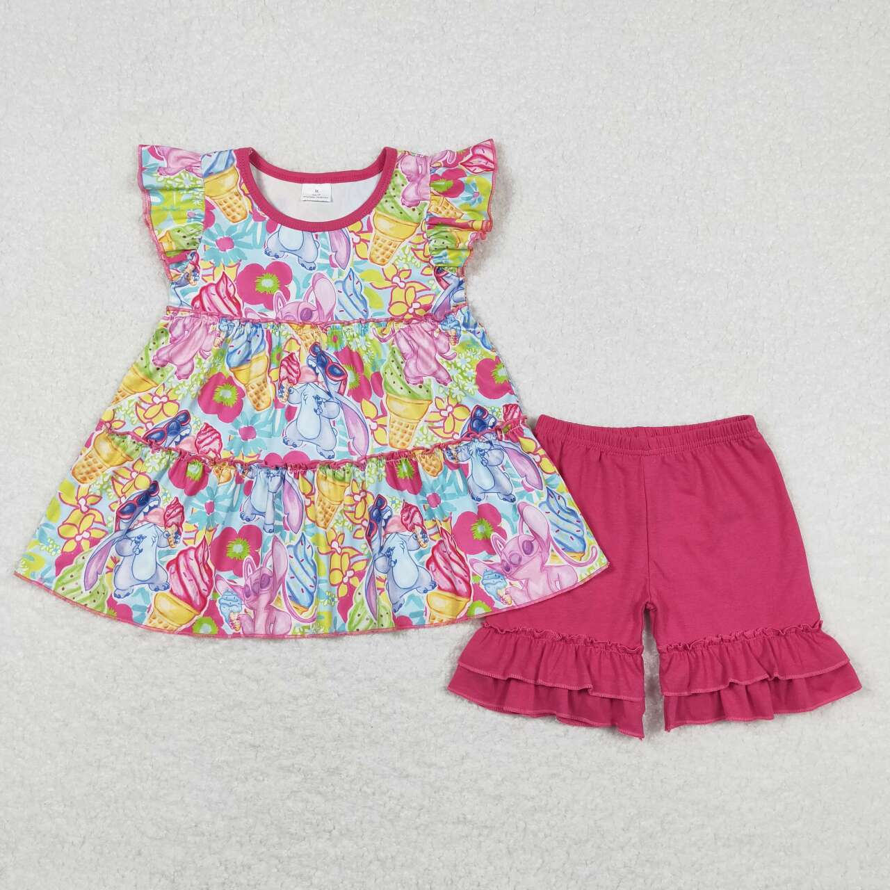 GT0471+ 	 SS0178 Kids Girls summer clothes short sleeve top with shorts set