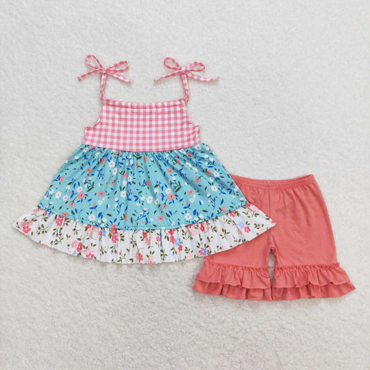 GSSO0837 Kids Girls summer clothes short sleeve top with shorts set