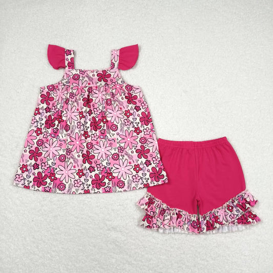 GSSO1005  Kids Girls summer clothes short sleeve top with shorts set