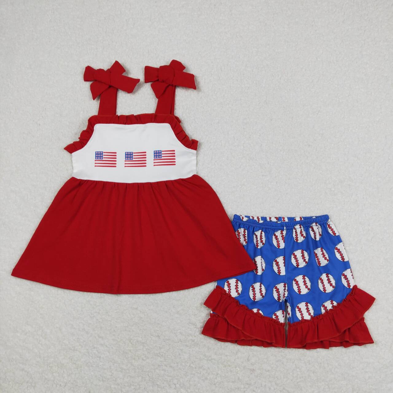 GSSO0736 july 4th Kids Girls summer clothes short sleeve top with shorts set