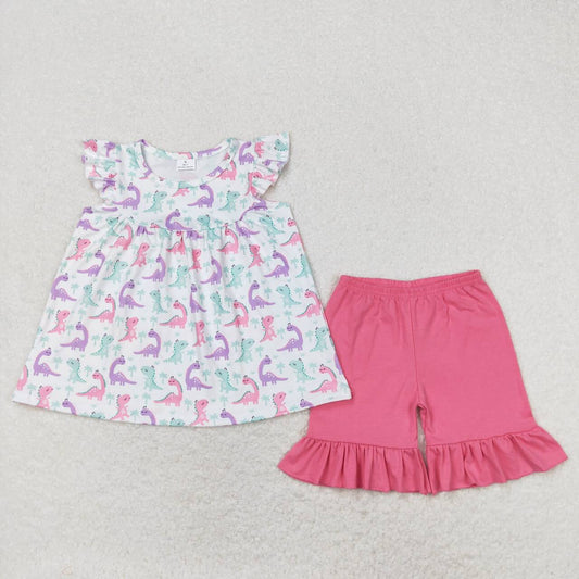 GSSO0787 kids summer clothes short sleeve top + shorts 2 pieces girls set