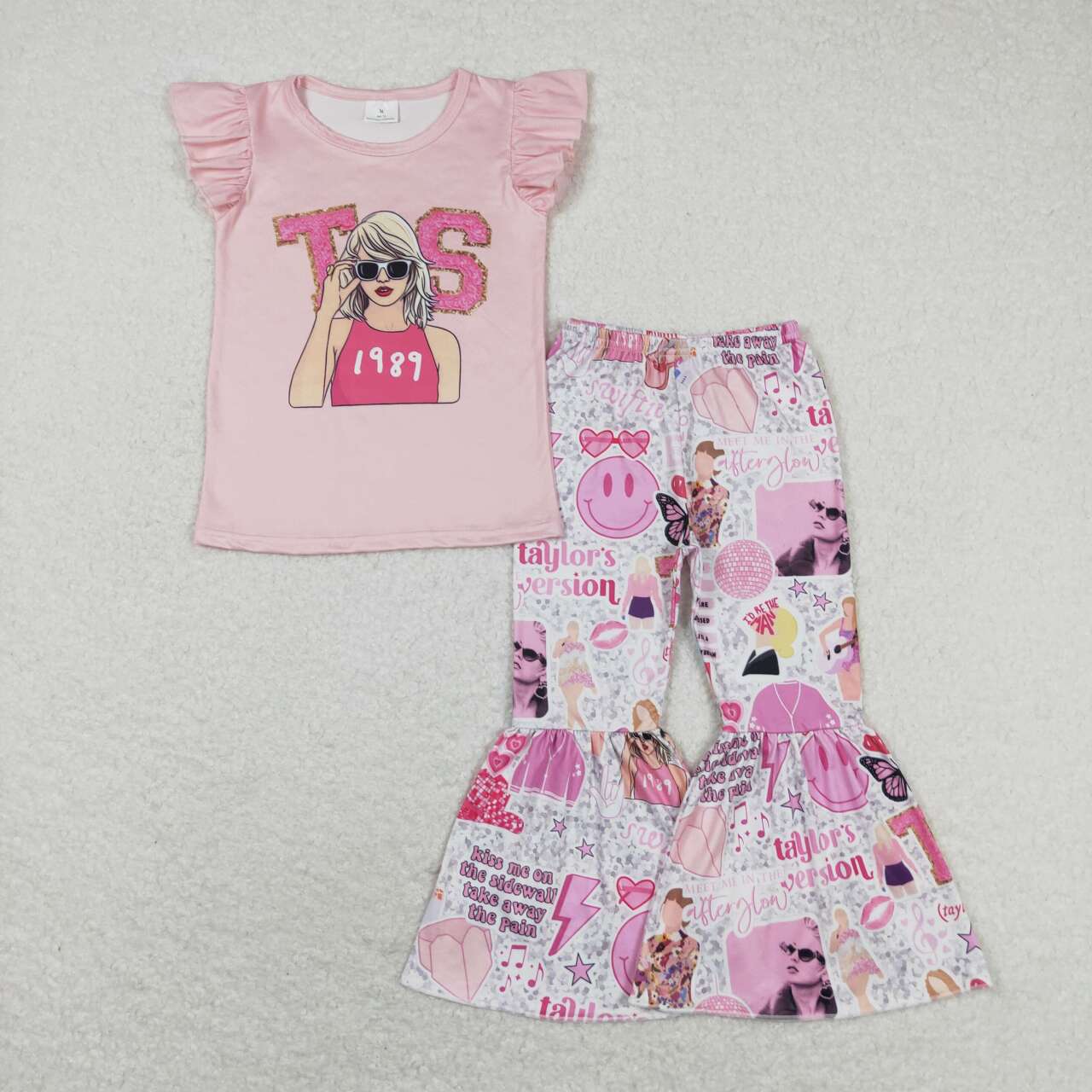 BSSO0817 Kids Girls summer clothes short sleeve top with  pants set