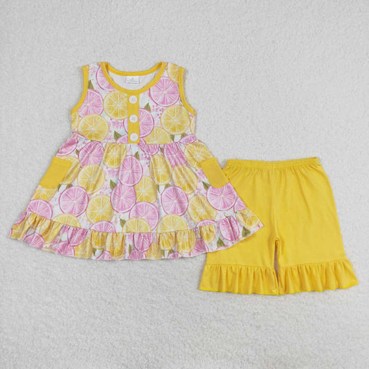 GSSO1079 Kids Girls summer clothes  sleeves top with shorts set