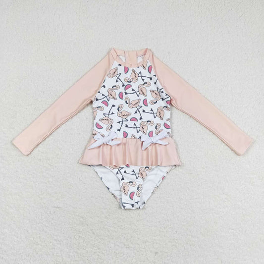 S0245 Kids Girls summer clothes  long sleeves top with one-piece swimsuit