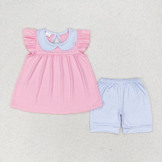 GSSO1064 Kids Girls summer clothes  flying sleeves top with shorts set