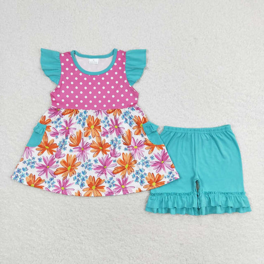 GSSO1100  Kids Girls summer clothes  flying sleeves top with shorts set