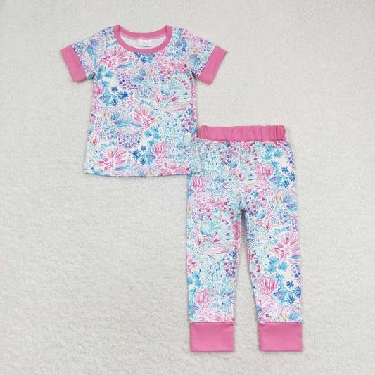 GSPO1550  Kids Girls summer clothes short  sleeves top with trousers set