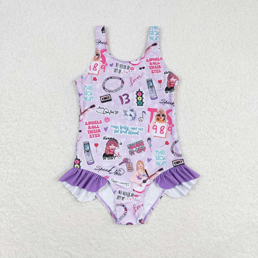 S0388 Kids Girls summer clothes  sleeves top with one-piece swimsuit