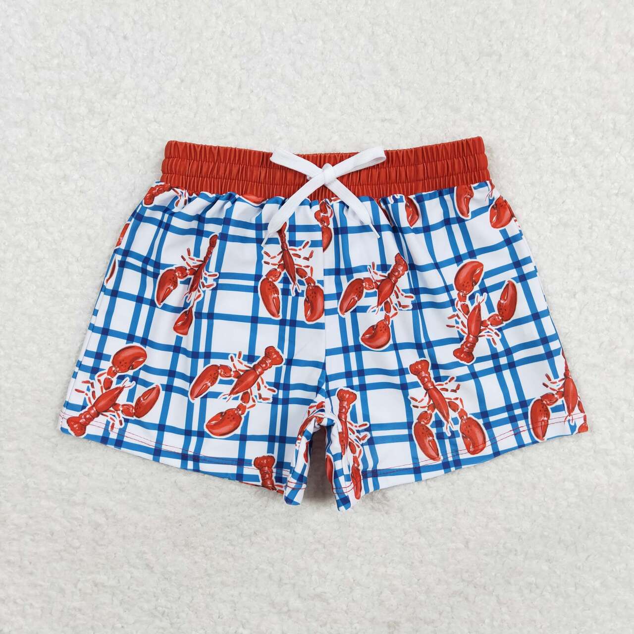 S0364  Boys Crayfish Blue Plaid Swim Trunks