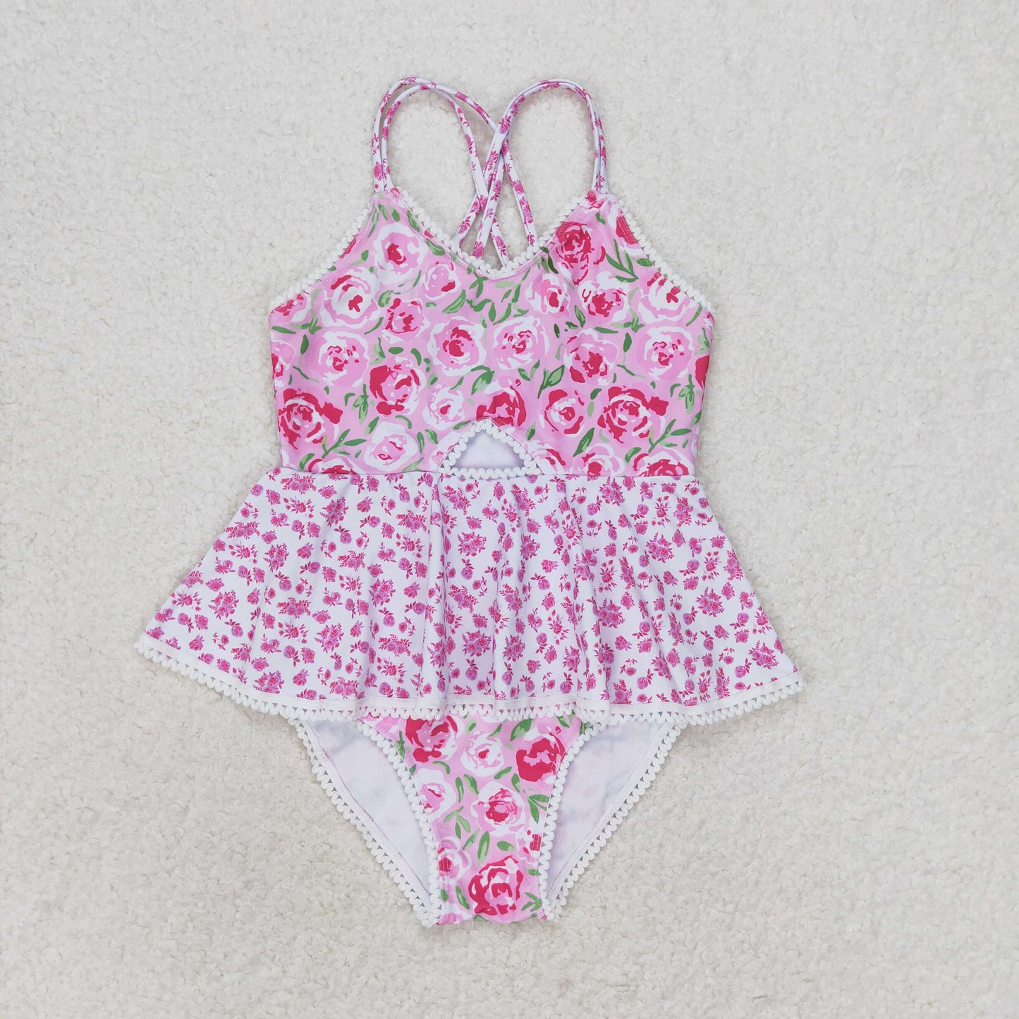 S0247 Kids Girls summer clothes  suspenders top with one-piece swimsuit
