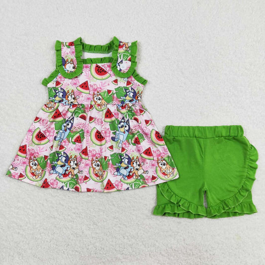 GSSO0859  Kids Girls summer clothes sleeves top with shorts set