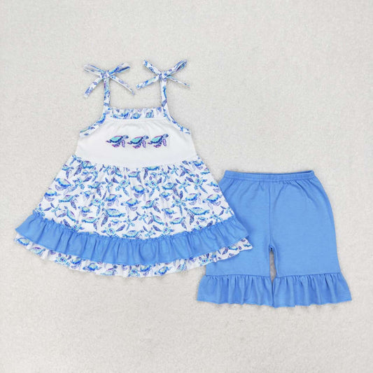 GSSO1241  Kids Girls summer clothes suspenders top with shorts set