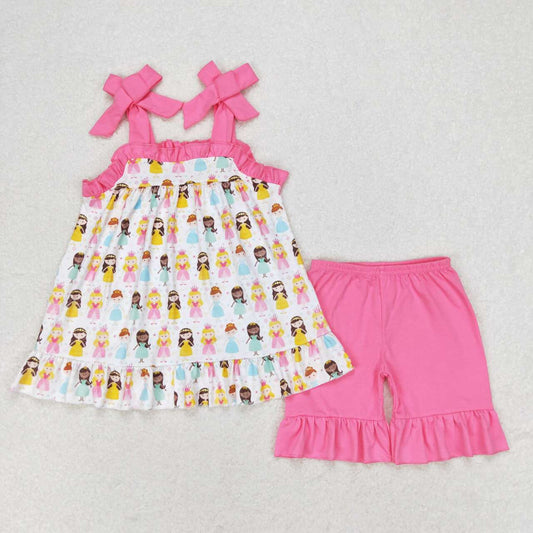 GSSO1045  Kids Girls summer clothes suspenders top with shorts set