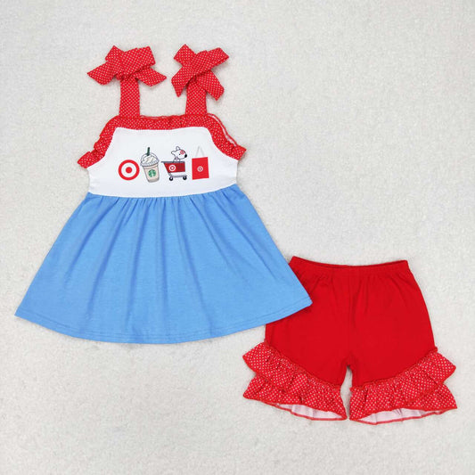 GSSO1205  Kids Girls summer clothes suspenders top with shorts set