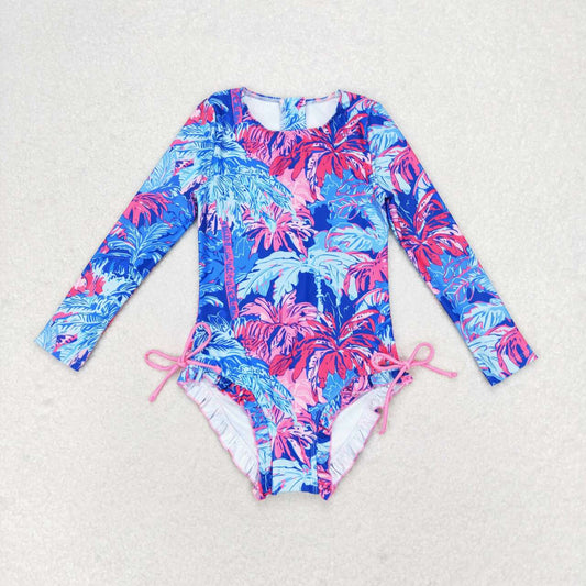 S0377 Kids Girls summer clothes  long sleeves top with one-piece swimsuit