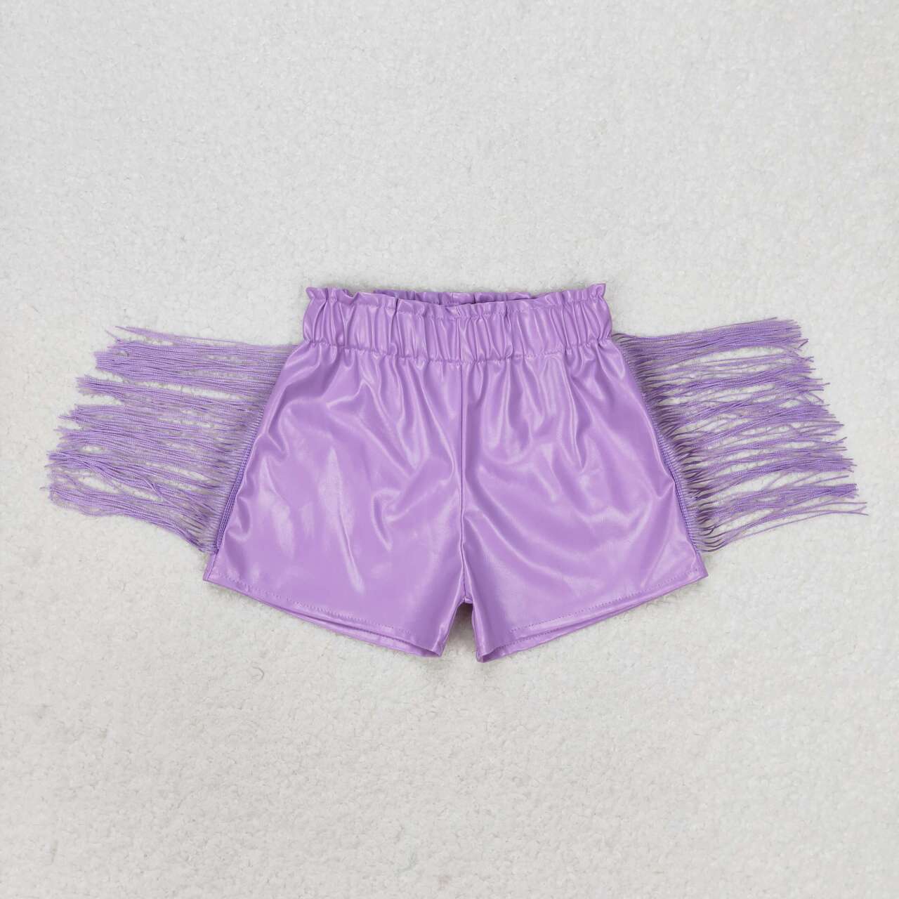 SS0251  Kids Girls summer purple shiny leather fringe shorts