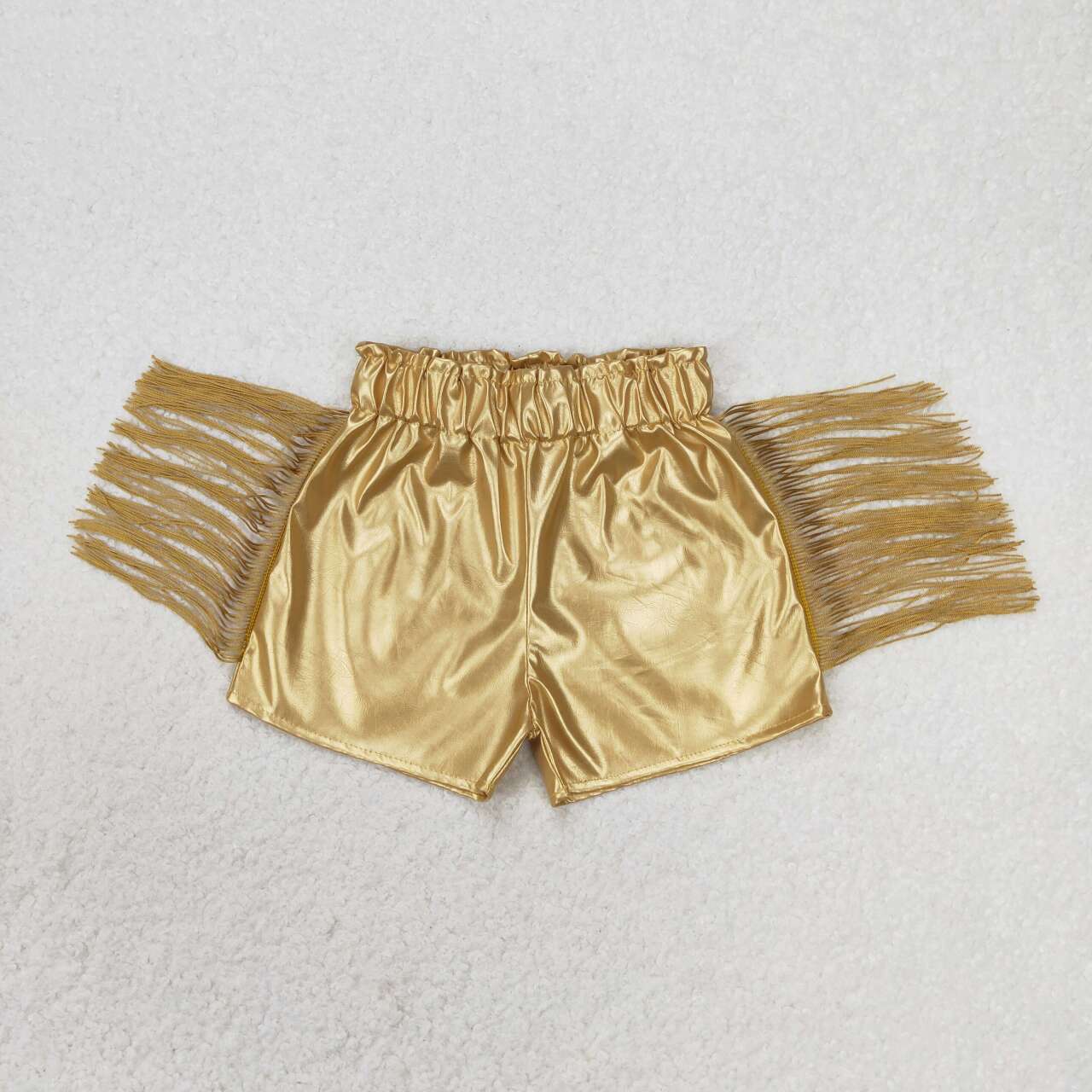 SS0242  Kids Girls summer gold shiny leather tassel shorts