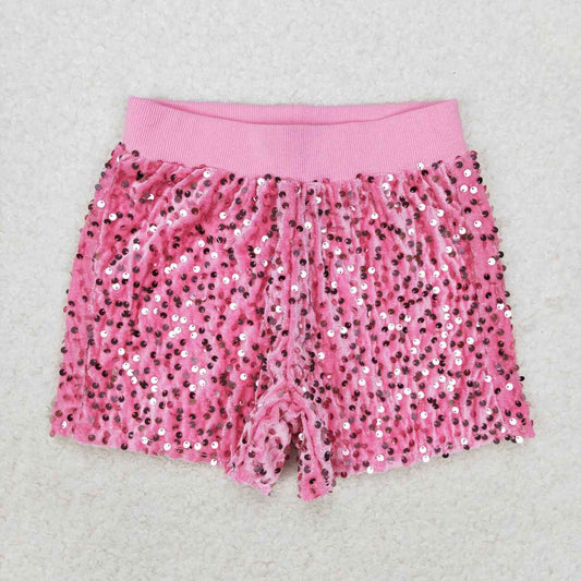SS0350  Kids Girls summer pink sequin shorts