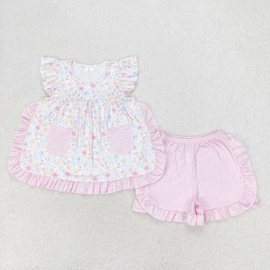GSSO1057 Kids Girls summer clothes fiying  sleeves top with shorts set