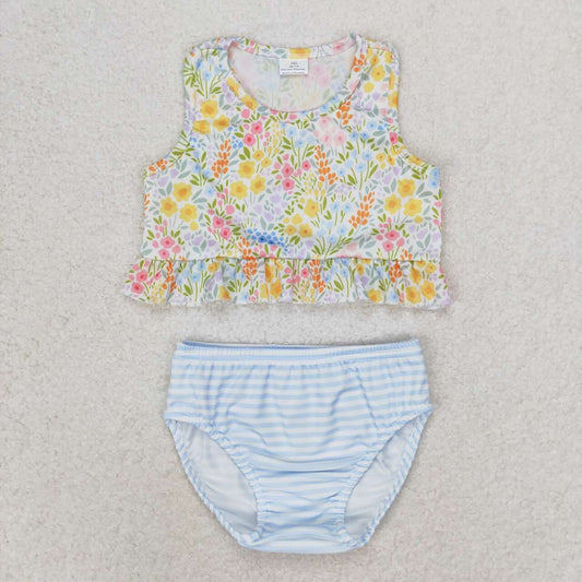 S0414 Kids Girls summer clothes sleeveless top with swimsuit set