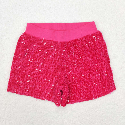 SS0351 Kids Girls summer rose red sequin shorts