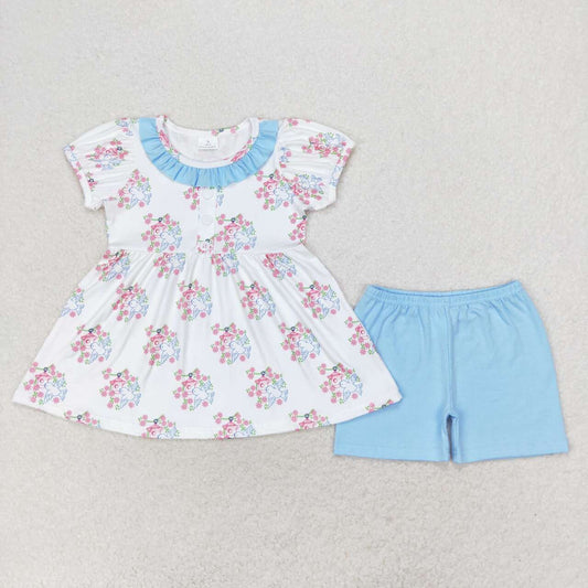 RTS no moq  GSSO1225  Kids Girls summer clothes short sleeves top with shorts set