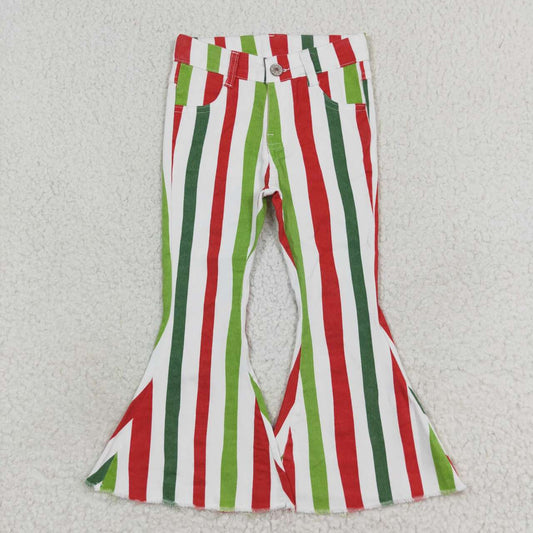 RTS no moq P0484  Clothes for girls Red and green striped denim trousers