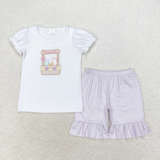 RTS no moq  GSSO1240  Kids Girls summer clothes flying sleeves top with shorts set