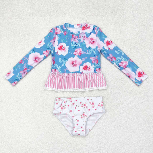RTS no moq S0168 Kids Girls summer clothes long sleeves top with one-piece swimsuit