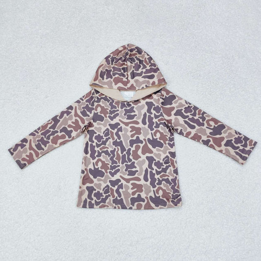 RTS NO MOQ BT0739 Camouflage Light Brown Hooded Long Sleeve Top