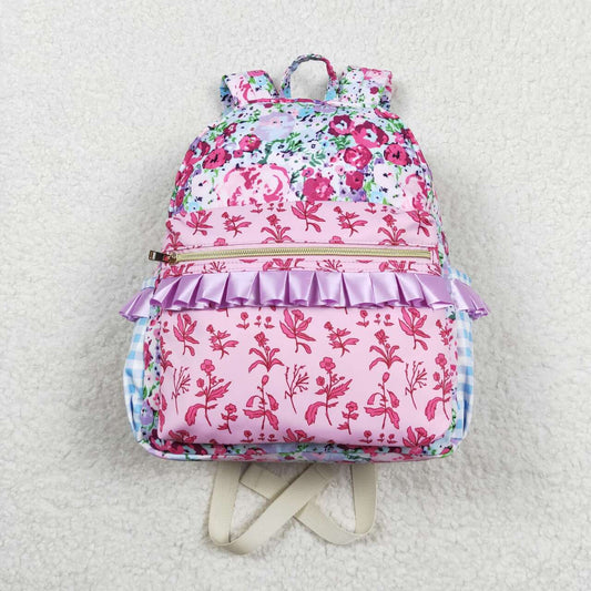 RTS no moq BA0099 Blue and purple floral lace plaid backpack