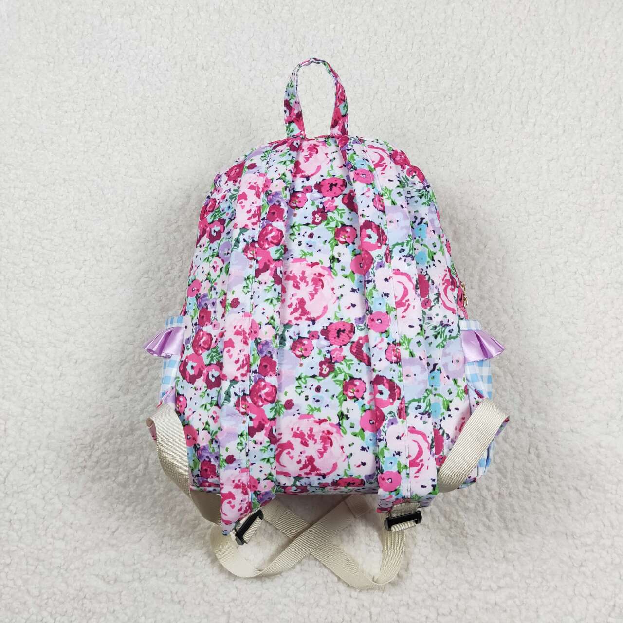 RTS no moq BA0099 Blue and purple floral lace plaid backpack